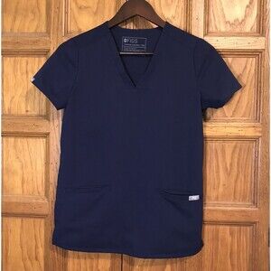 Figs Casma Three-Pocket Scrub Top Womens XXS Navy Blue Poly/Rayon/Spandex V-Neck